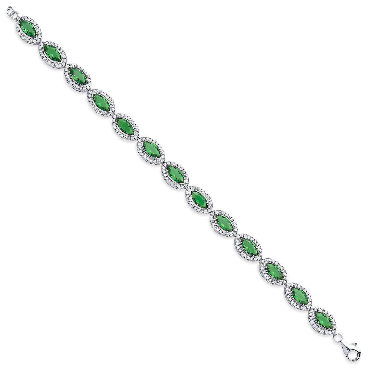 Silver 7.4mm Green Marquise Cut Cubic Zirconias Ladies Bracelet - Fine Bracelet - Certified A – Luxury Jewellery by Im